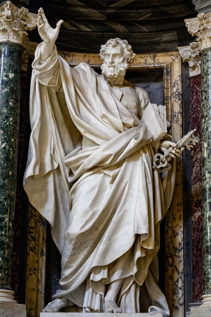 intricate marble statue in st peter's basilica (St. Peter with keys)